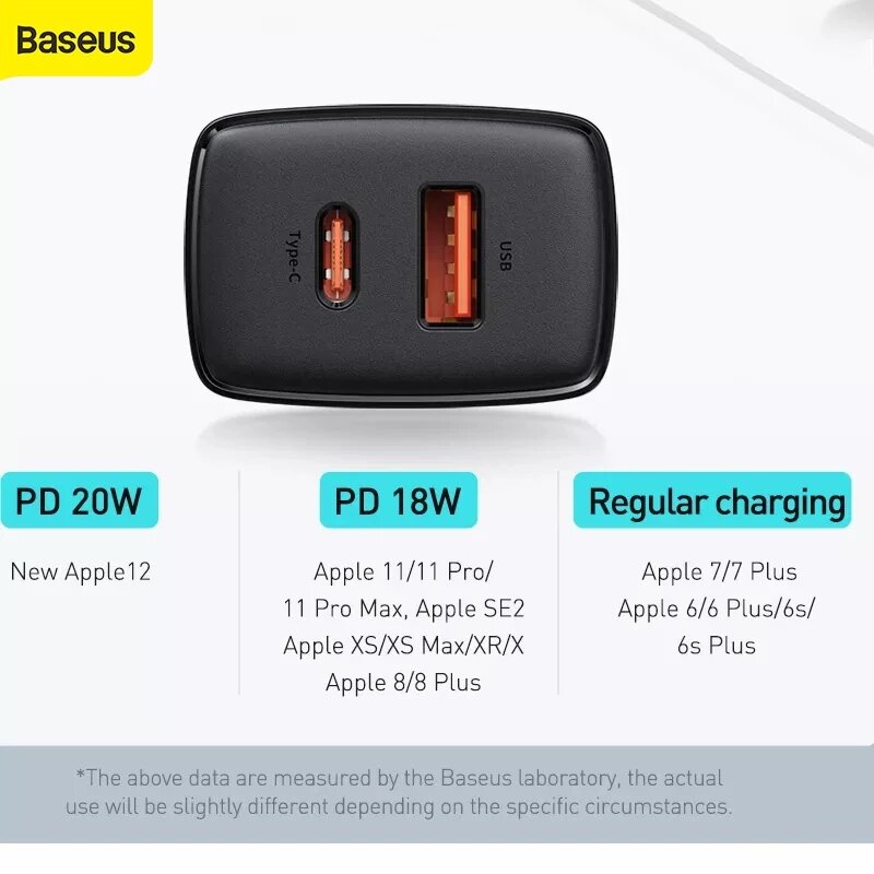 Baseus PD 20W2ポートUSBPD充電器20WUSB-C PD3.0 QC3.0 FCPSCP急速充電ウォールチャージャーアダプターEU / USプラグforiPhone 12 Pro Max for Samsung Galaxy Note S20 ultra Huawei…