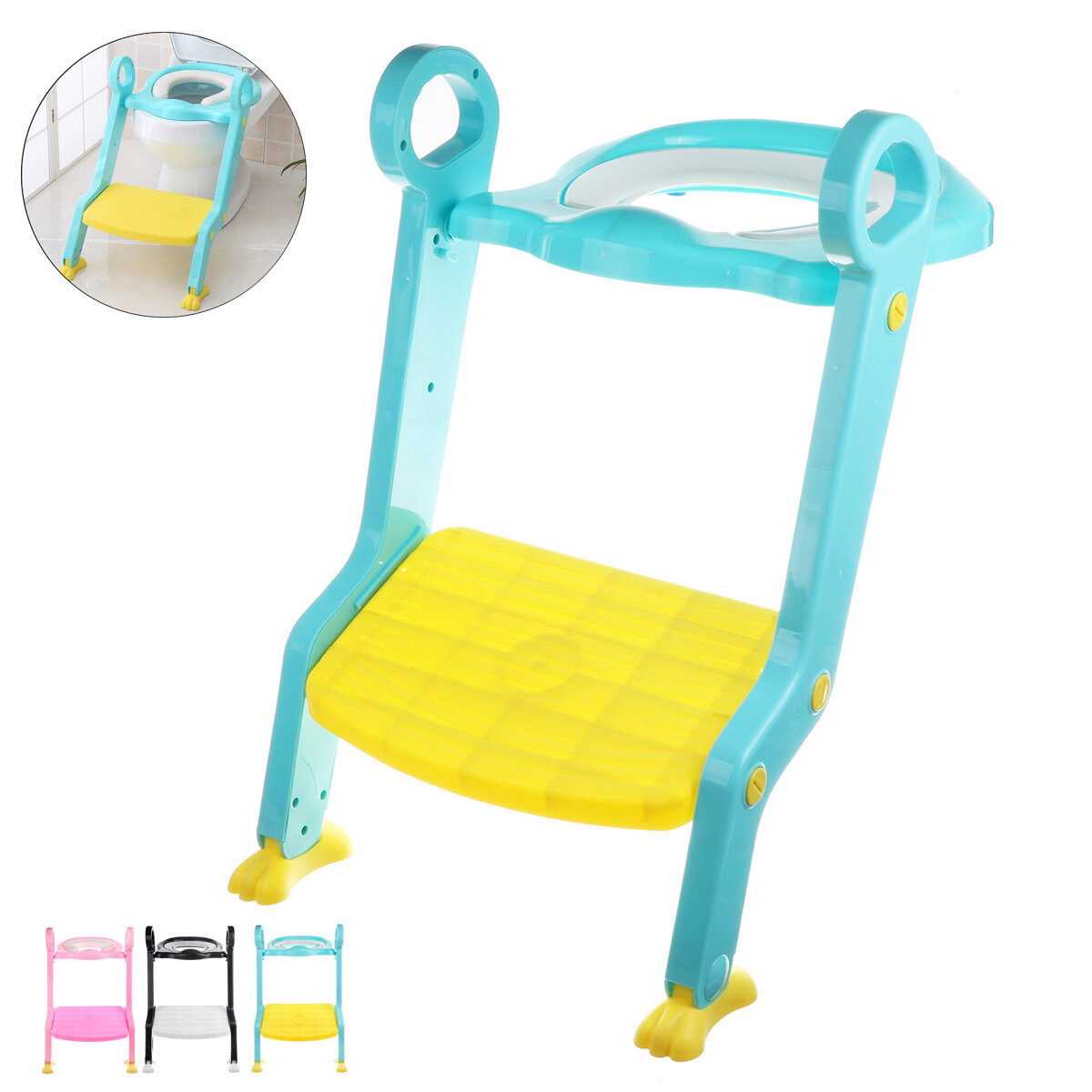 Folding Infant Potty Seat Children's Toilet Seat with Adjustable Step Stool Folding Safe Baby Toilet Potties Ladder Gift