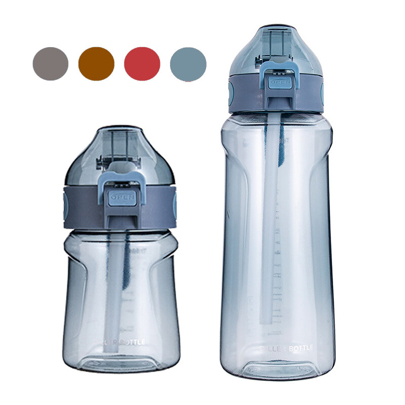 DILLER 1100ml Tritan BPA-freie Wasserflaschen mit abnehmbarem Strohhalm, tragbare große Kapazität Sport Trinkflasche.
