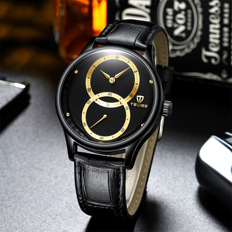 TEVISE 820C Casual Style Automatic Mechanical Watch 24 Hours Display Genuine Leather Band Men Watch