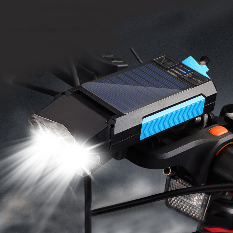 XANES? 5-in-1 Solar Bike Koplamp 2000 mAh 400LM 4 Modi Fiets Voorlamp 130 dB Hoorn USB Oplaadbare Po