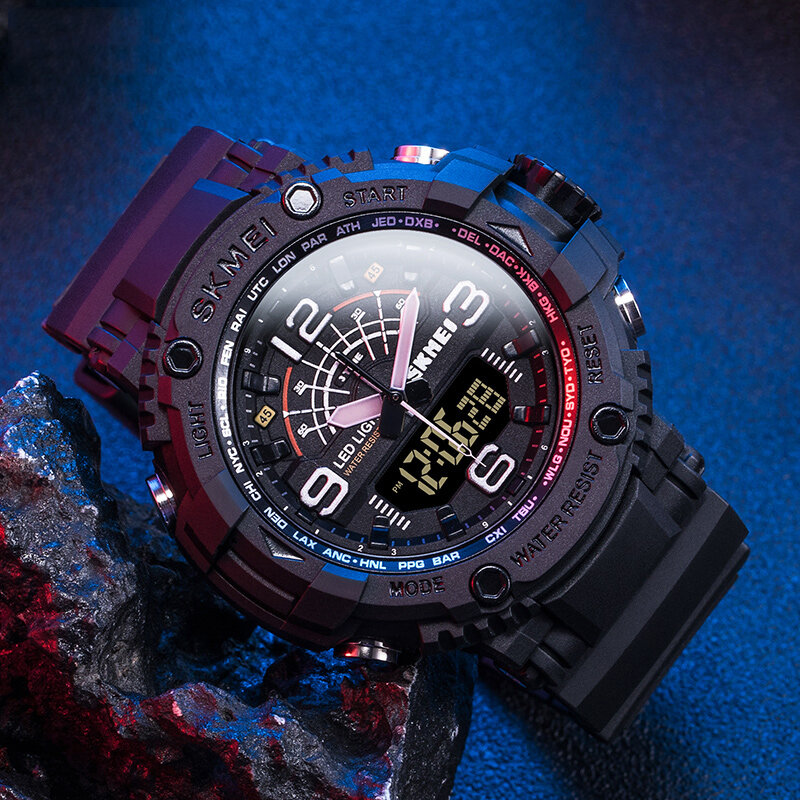 SKMEI 1617 LED Light Sport Men Digital Watch 5ATM Waterproof Stopwatch Camouflage Dual Display Watch