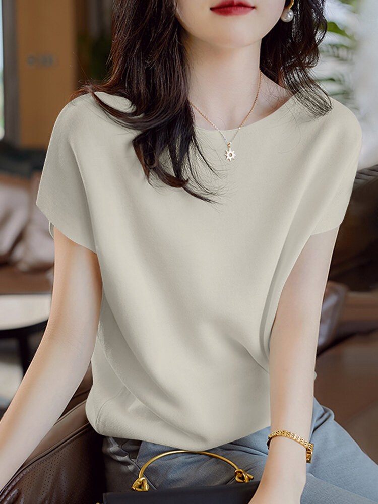 Solid Short Sleeve Casual Summer Blouse