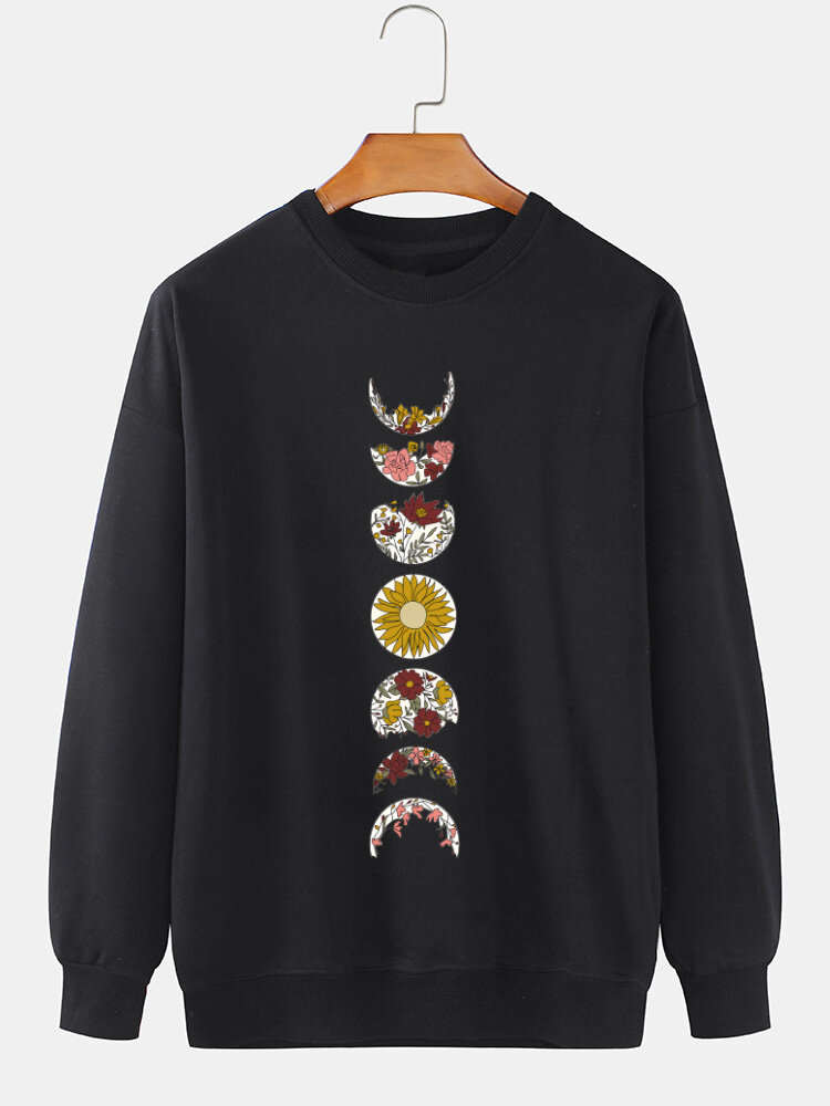 Heren bloemenprint ronde hals pullover katoenen sweatshirts met lange mouwen