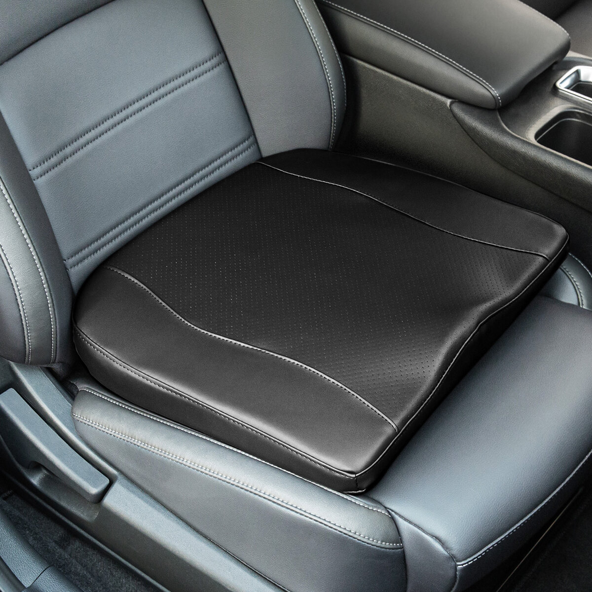 ELUTO Car Memory Foam Heighten Cushion Pad Black Breathable Leather For Car Home Wheelchair