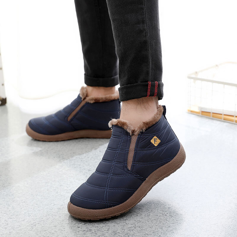 Men Lightweight Comfy Slip-On High-top Plus Velvet Warm Snow Boots Cotton Shoes