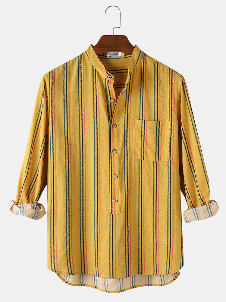 

Banggood Дизайн Мужские рубашки в полоску и клетку с длинным рукавом и карманом Шаблон