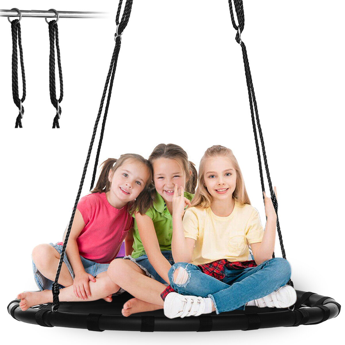 60 / 110cm Kids Garden Swing Round Mesh Swing Verstelbare Multi-kind Hangmat Hangstoel Outdoor Trave