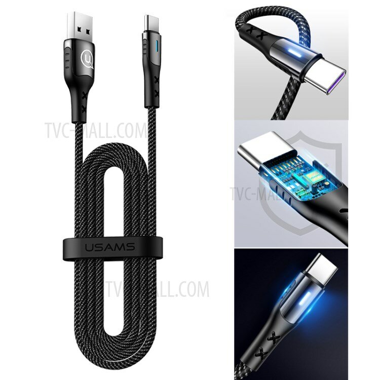 Usams US-SJ319 5A USB Type-C QC3.0 PD Snellaaddatakabel 1,2 m voor Samsung Galaxy S21 Note S20 ultra