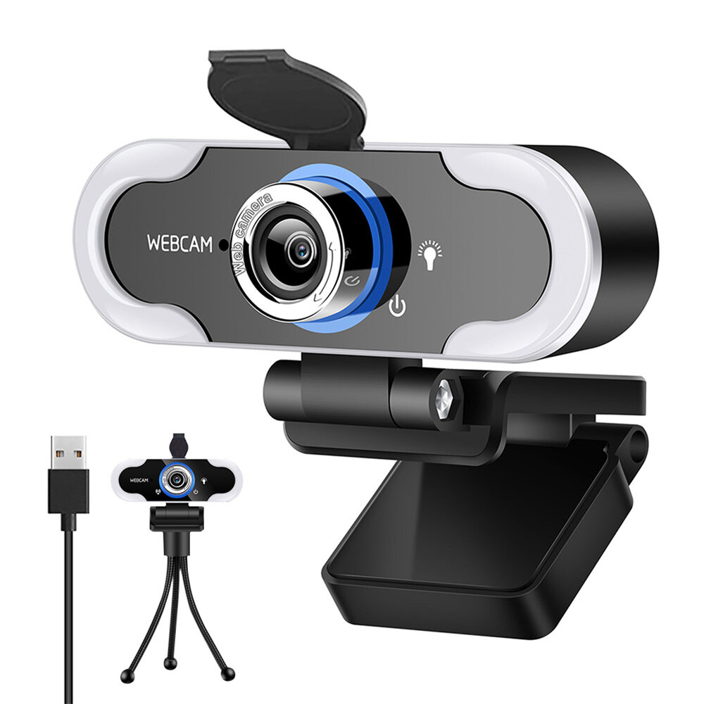 1080P/2K HD Computer Webcam Auto Focus 90° Wide Angle 4.0 Mega Pixels 30FPS 3 Level Adjustable Light USB Web Camera with