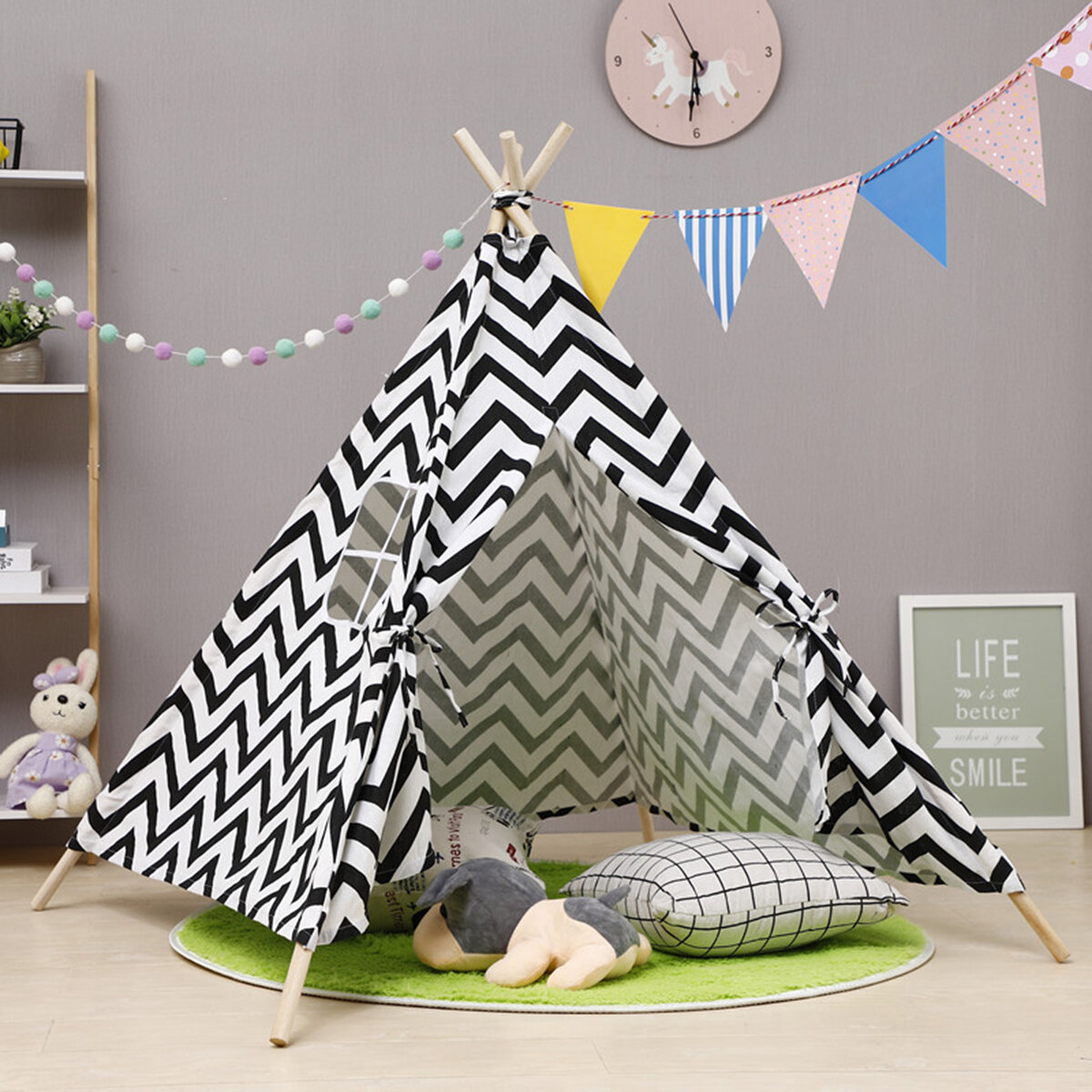 1.6M/1.8M Kids Teepee Play Tent Pretend Playhouse Indoor Outdoor Children Toddler Indian Canvas Playhouse Sleeping Dome