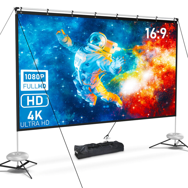 

[EU Direct] Pixthink 120 inch Projector Screen with Stand 4K 16:9 HD Anti-Wrinkle Foldable Projector Screen for Home Cin