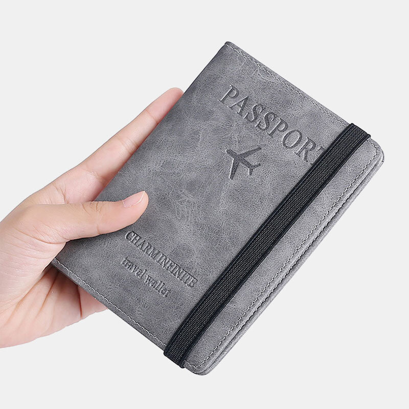 Men PU Leather Letter Printing Solid Travel Vacation Passport Card Holder Wallet