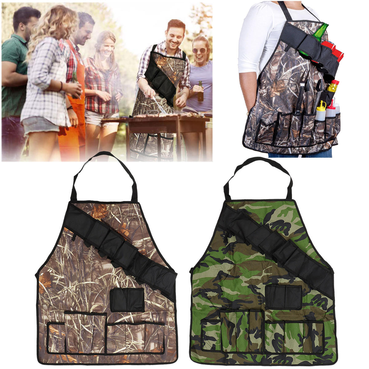 Outdoor BBQ Barbecue Cooking Waterproof Aprons With Beer Can Opener Belt Camping Picnic 