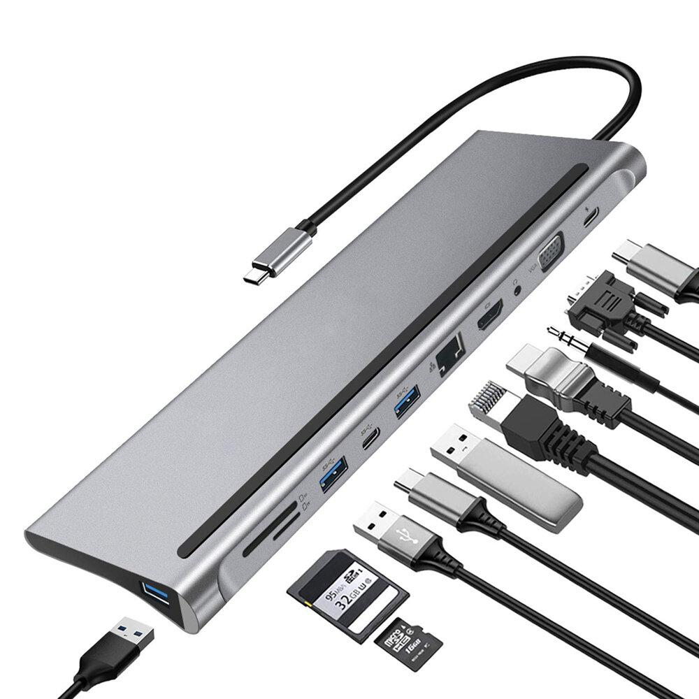 

Bakeey 11-in-1 USB-C Docking Station HUB Adapter With USB-C PD Power Delivery / VGA / 3.5mm AUX / HDMI / RJ45 Gigabit Et