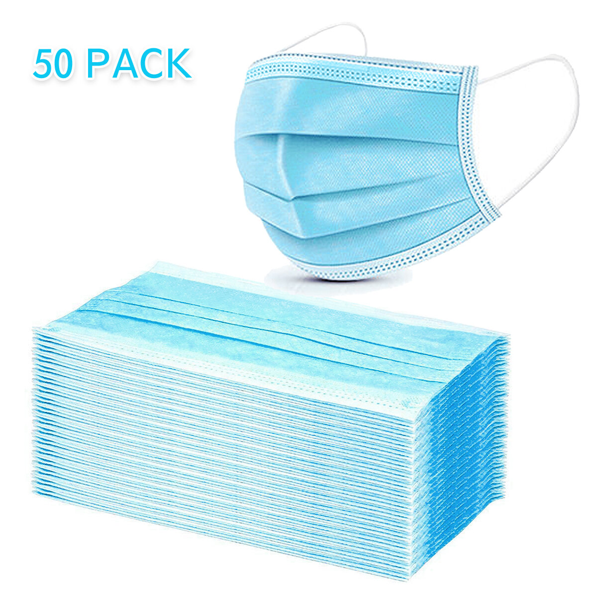 50Pcs Disposable Mouth Face Masks Face 3-layer Respirator Mask Dust-Proof Personal Protection