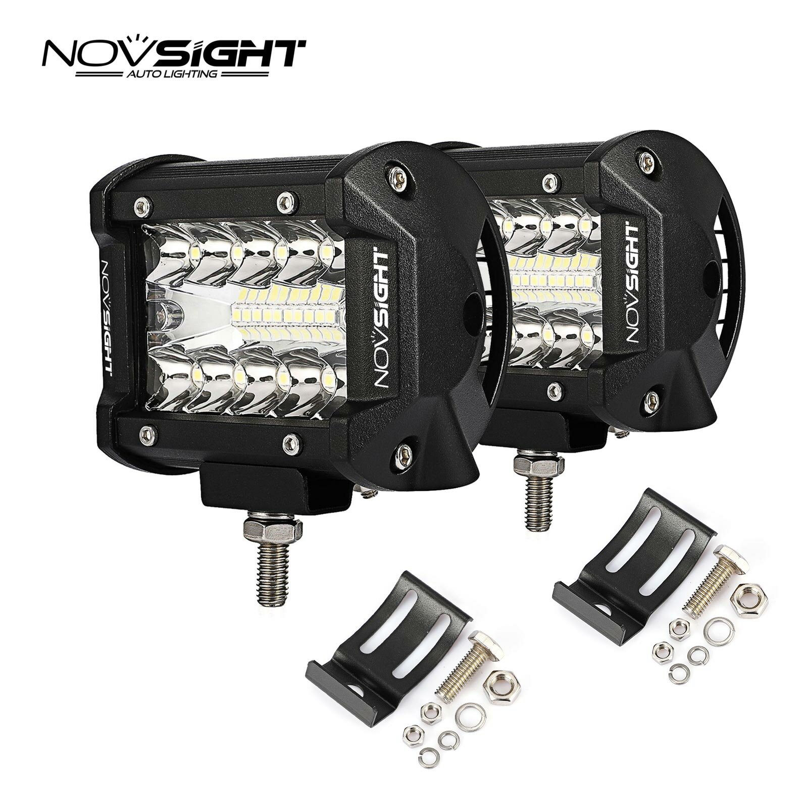 

NOVSIGHT 2PCS 4inch 60W LED Work Light Bar 3 Row Spot Lamp IP68 Waterproof For ATV UTV SUV Off Road