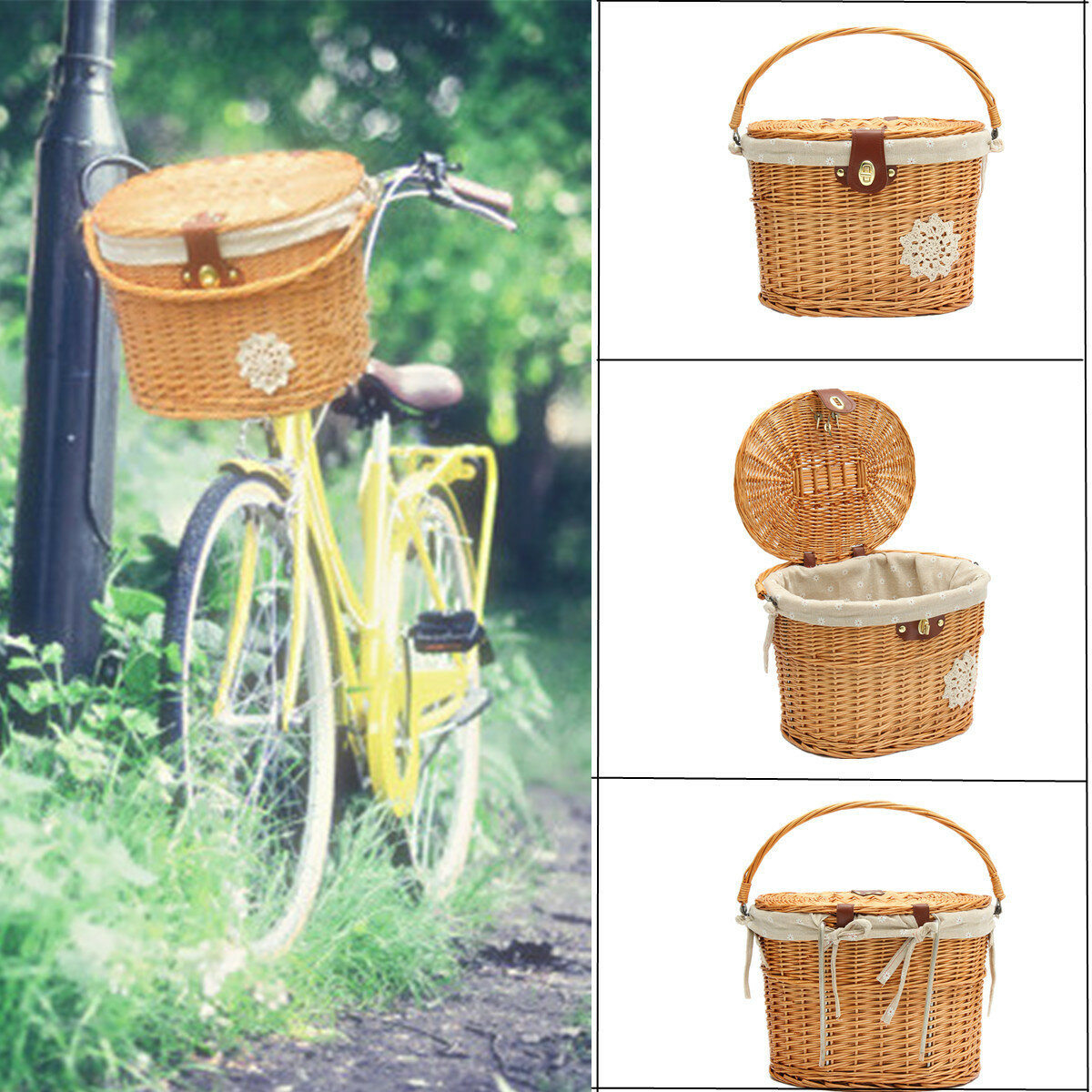

13,7x11x9,4 дюймов велосипедная передняя корзина ручной работы плетеная ива для покупок Коробка Моющаяся льняная велосип