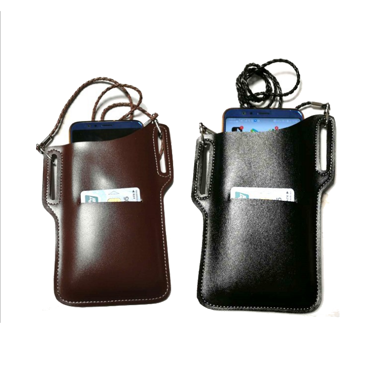 Capa de couro PU portátil universal para telefone celular para carro, bolsa de armazenamento para cintura e ombro à prova d'água ao ar livre.