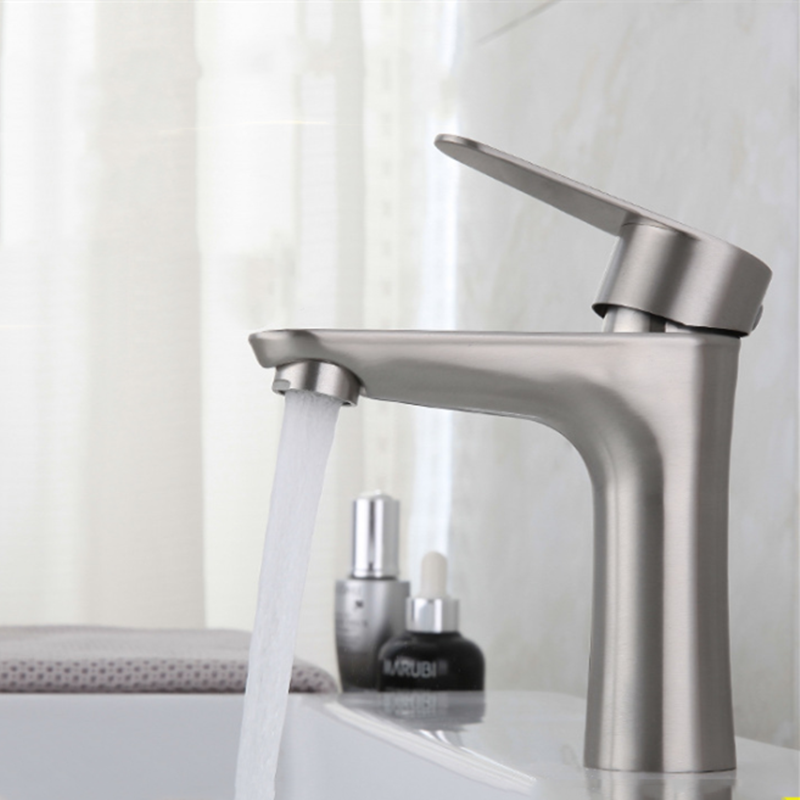 

Stainless Steel Bathroom Basin Faucet Single Handle Single Hole Lead Free Hot And Cold Water Mixer Taps With Hoses