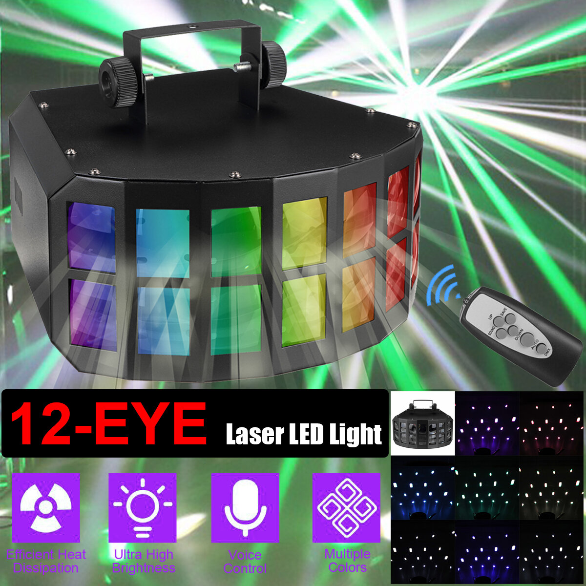 12-EYE RGB DMX Laser Scan Projector LED Stage Light RemoteStrobe Disco DJ Lamp 110-220V