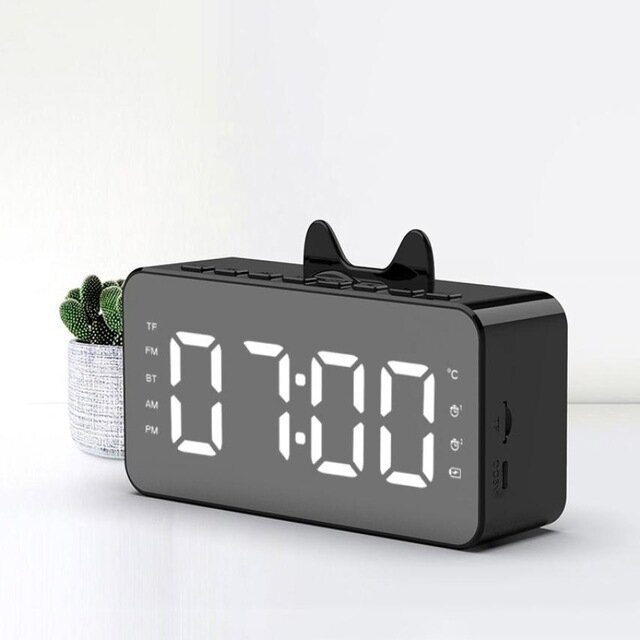 Q9 FM Radio Clock Mirror Bluetooth Speaker Dual Alarm Thermometer Phone Holder Card Multi-function Audio HD Screen Smart