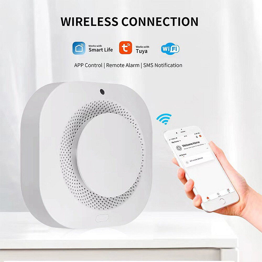 Tuya Wifi Rooksensor Branddetectie Alarm Smart Home Security Brandbeveiliging Werken met Alexa Google Home