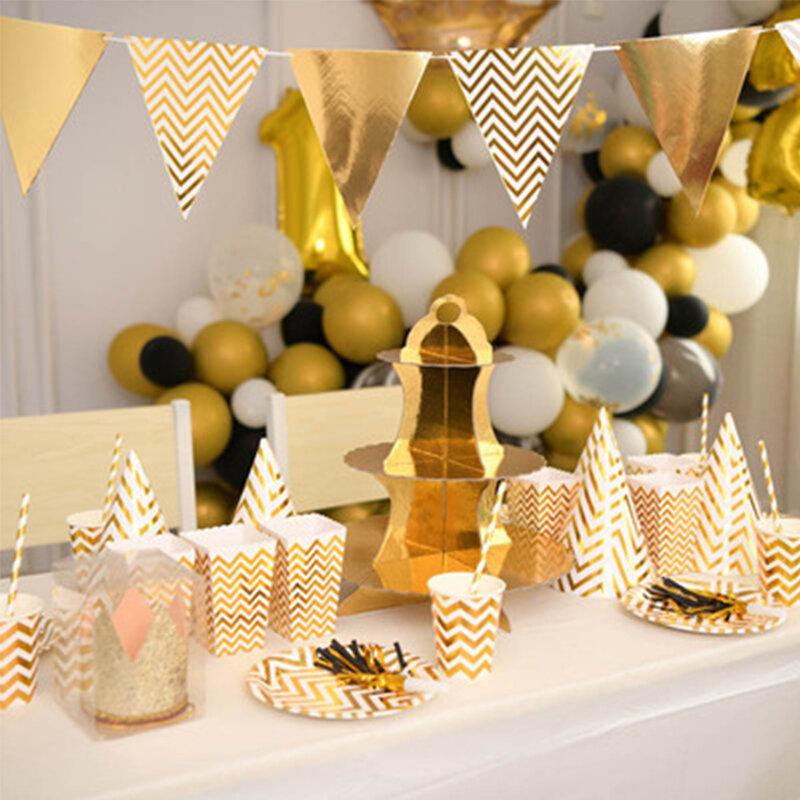 Gouden streep serie wegwerp servies sets papieren borden voor feestfeest verjaardag bruiloft decorat