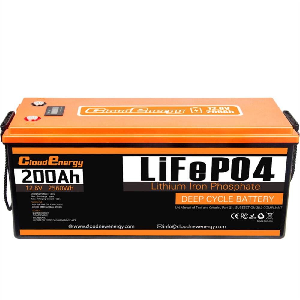 [EU Direct] Cloudenergy 12V 200Ah LiFePO4 Battery Pack 2560Wh Energy 6000+ Cycles Built-in 100A BMS, Support in Series/Parallel, Perfect for Replacing Most of Backup Power, RV, Boats, Solar, Trolling Motor, Off-Grid