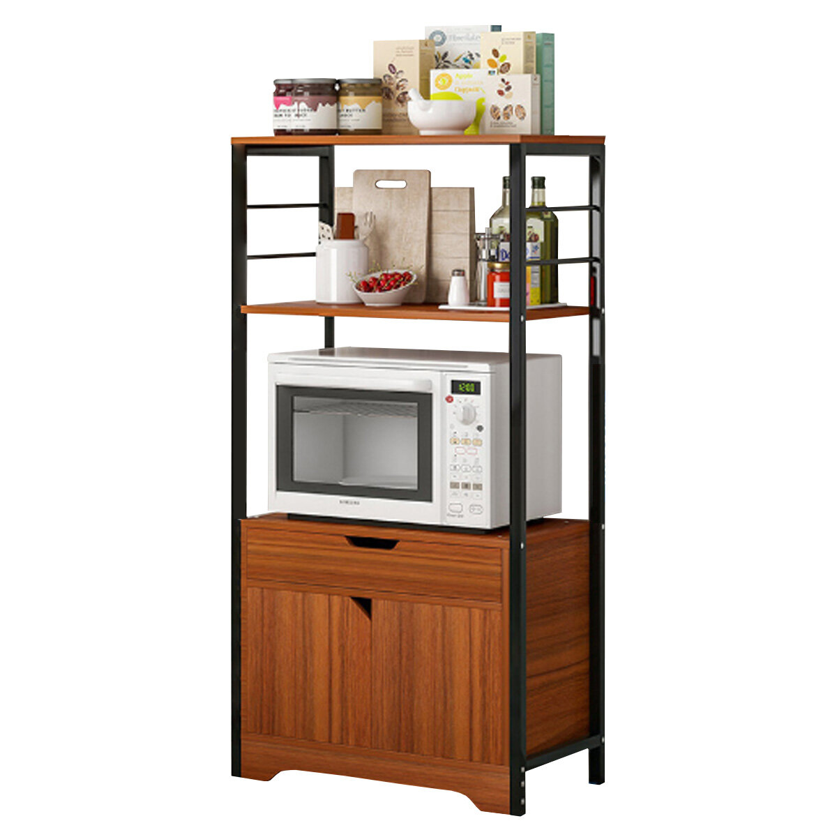 3 Tiers Microwave Oven Rack Kitchen Cupboard Rack Storage Shelf Storage Cabinet Desktop Space Saving