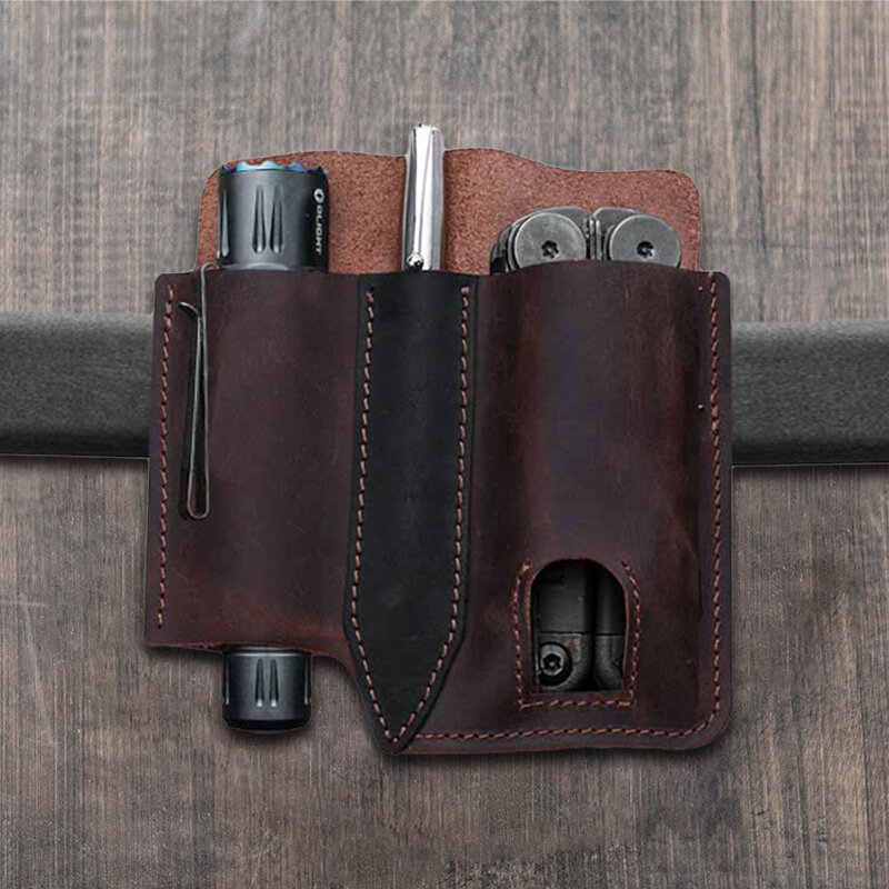 

Men Genuine Leather Retro Mini Easy Carry Multitool Organizer Gearbag Waist Bag With Belt Loop