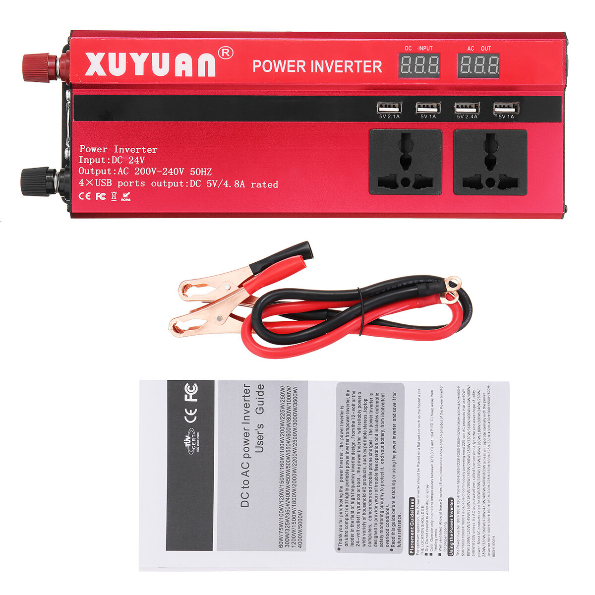 

5000W 12V/24V DC to 110V/220V AC Solar Power Inverter LED Modified Sine Wave Converter Red