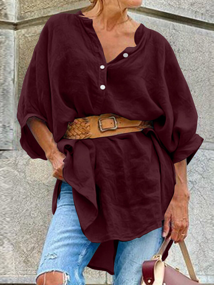 Women 100% Cotton Long Sleeve Three Quarter Sleeve Casual Shirt