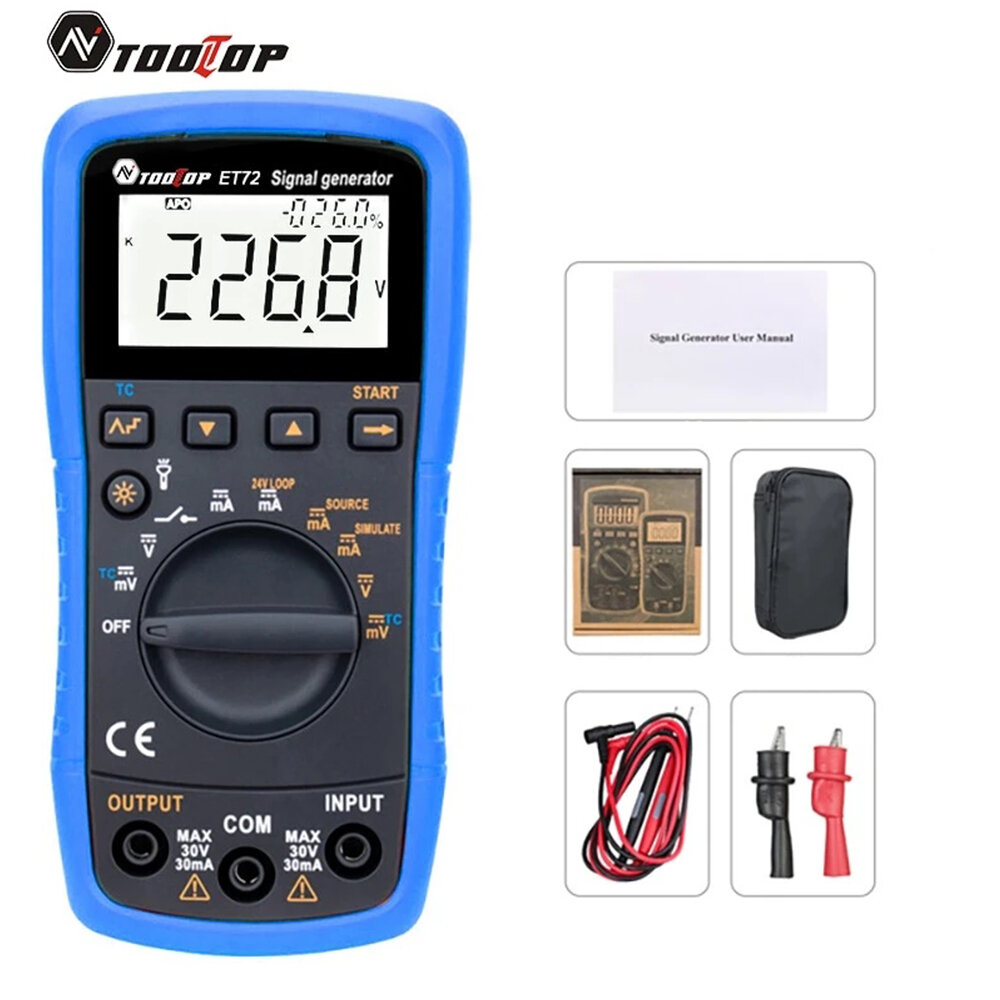 

TOOLTOP ET72 Signal Generator Thermocouple Current Voltage Loop Process Calibrator 4-20mA Analog Transmitter Source Simu