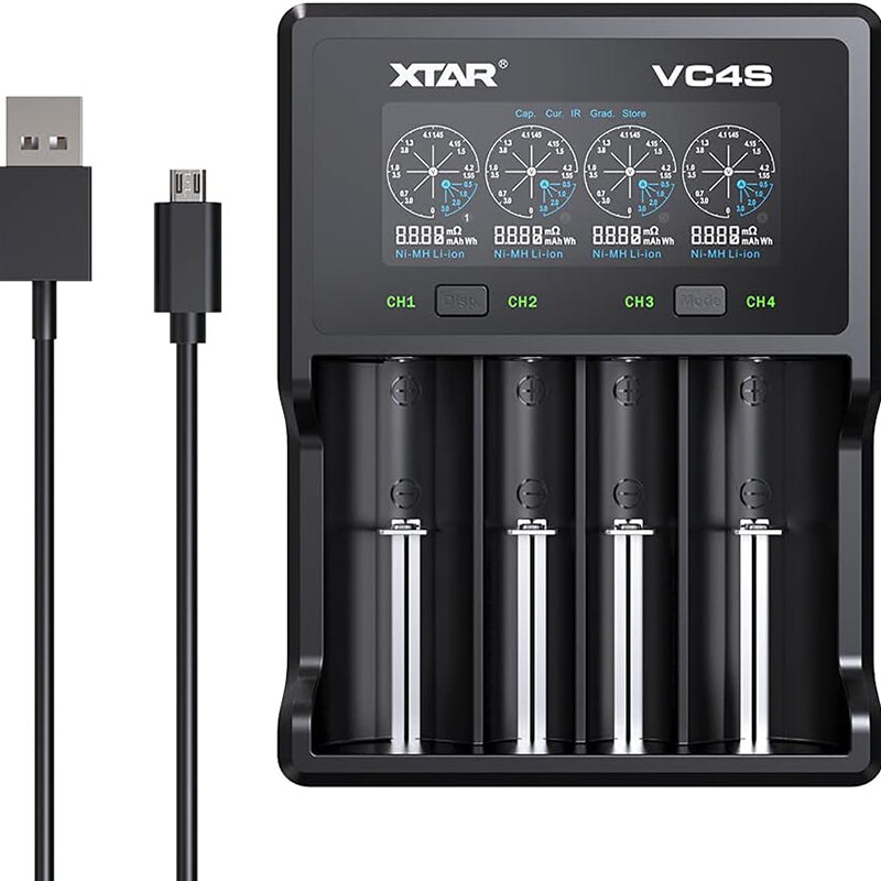 

XTAR VC4SL Intellegent LCD Battery Charger USB C QC3.0 Fast Charge 1.2V Ni-MH AAA AA Batteries Rechargeable Li ion 18650