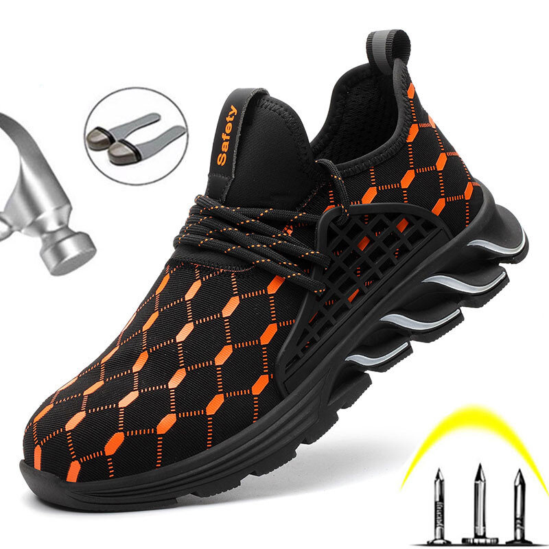 Chaussures de travail pour hommes Baskets de sécurité à bout en acier anti-écrasement Chaussures de course antidérapantes respirantes Marche Jogging