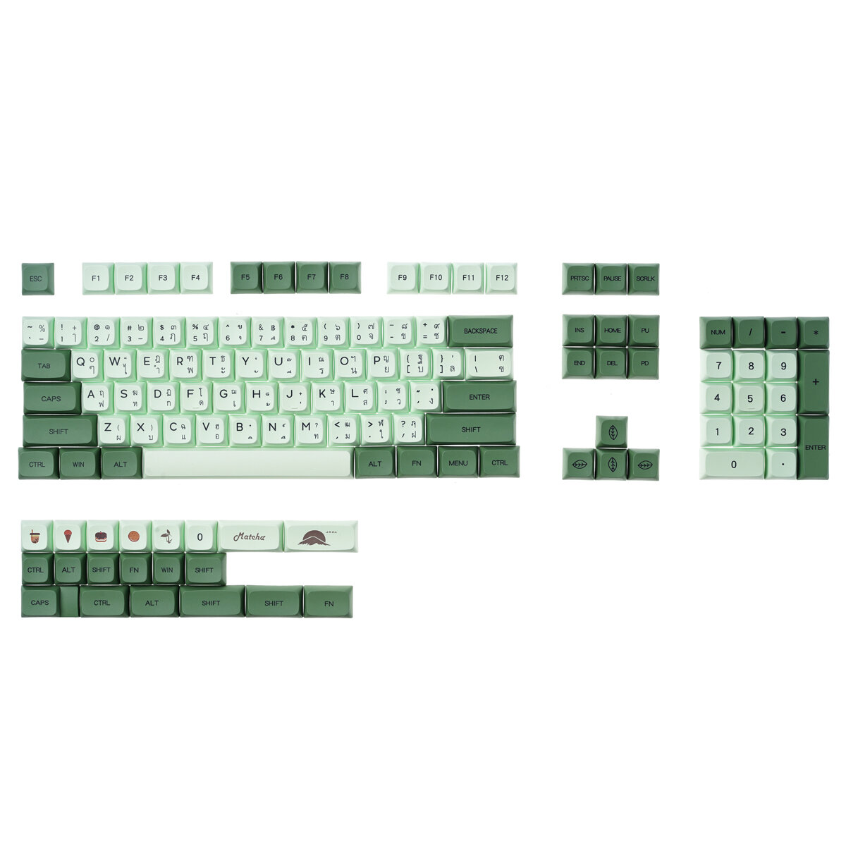 Matcha 124 Keys PBT Dye Sublimation Keycaps Set XDA Profile Thai Japanese Style Tinted keyboard Keycaps for Mechanical K