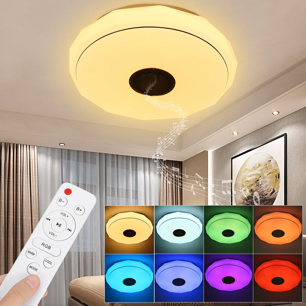 

36W/60W 34CM Modern LED Music Ceiling Light RGB bluetooth Speaker Down Lamp APP+Remote Control