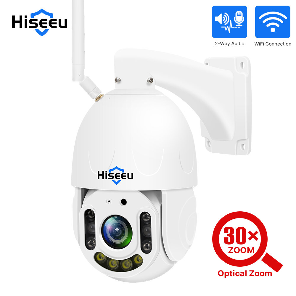 

Hiseeu 30X Zoom 5MP WiFi PTZ Camera Wireless Color Night Vision 2-way Audio IP66 Waterproof Face Humanoid Detection 2D&3