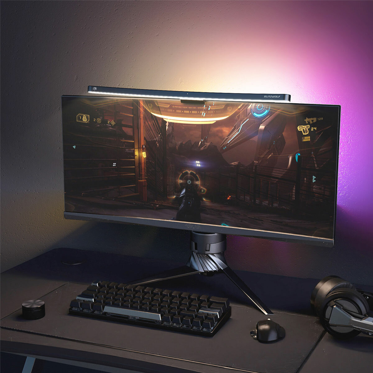 BlitzWolf BW－CML3 Curved RGB Monitor Light Bar R1000 Curvature RGB Dazzling Lighting Dynamic with Rhythm LED Computer Light Light Eye－protect Wireless Controller Asymmetrical Optical and RA97 Color Rendering
