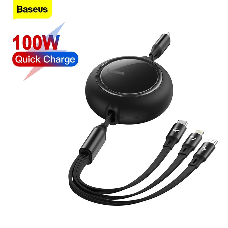 Baseus 100 W 3-in-1 intrekbare kabel Type-C naar Type-C / Micro USB / voor razendsnel opladen 480 Mb