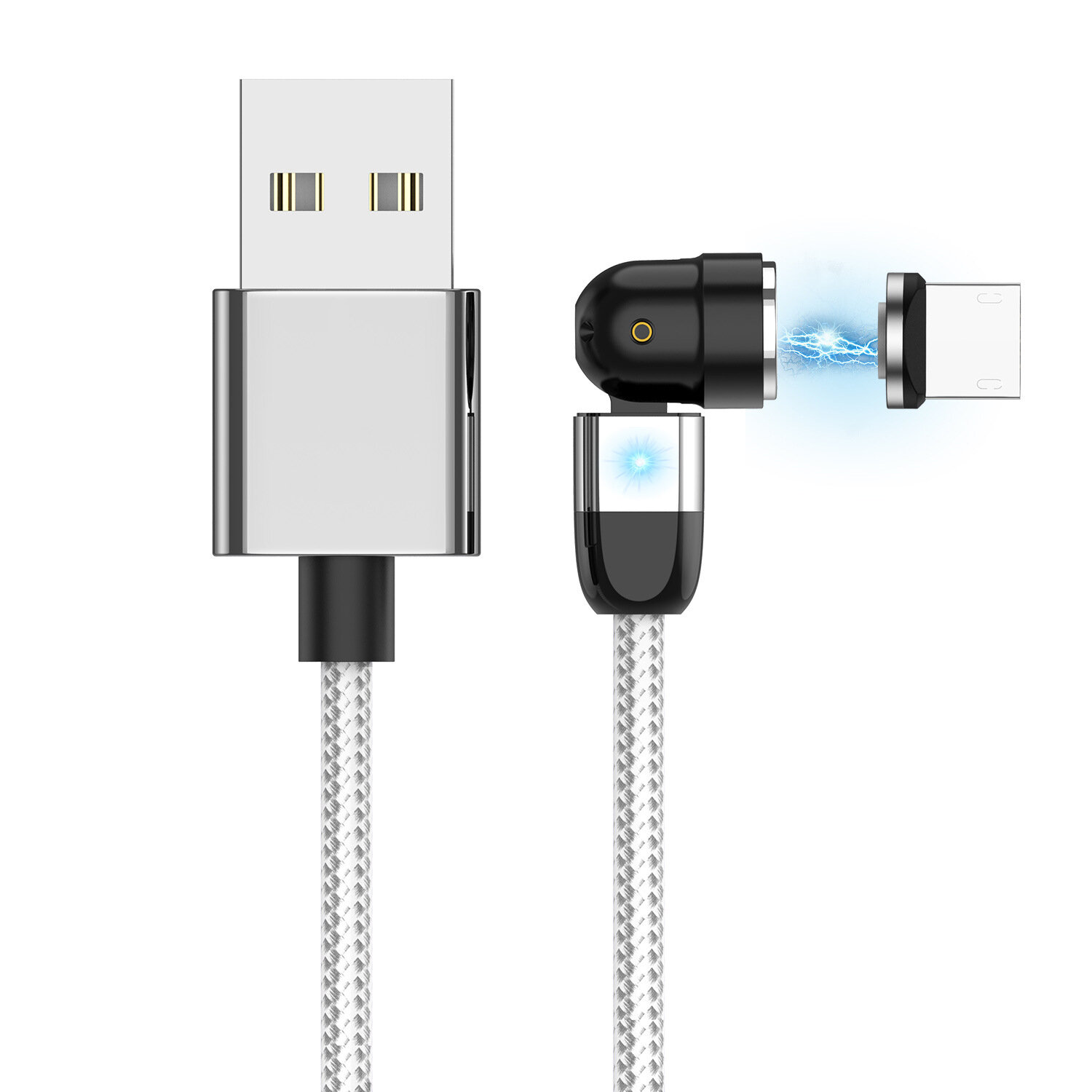 USLION 3 In 1 3A USB to USB-C / MicroUSBケーブル磁気540°回転急速充電データ伝送コードライン長さ0.5m / 1m / 2m Samsung Galaxy Note 20iPad Pro用2020MacBook Air 2020 Mi 10…