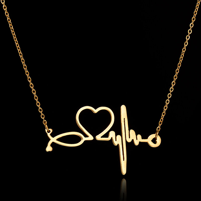 Heartbeat Electrocardiogram Heart Pendant Chain Necklace