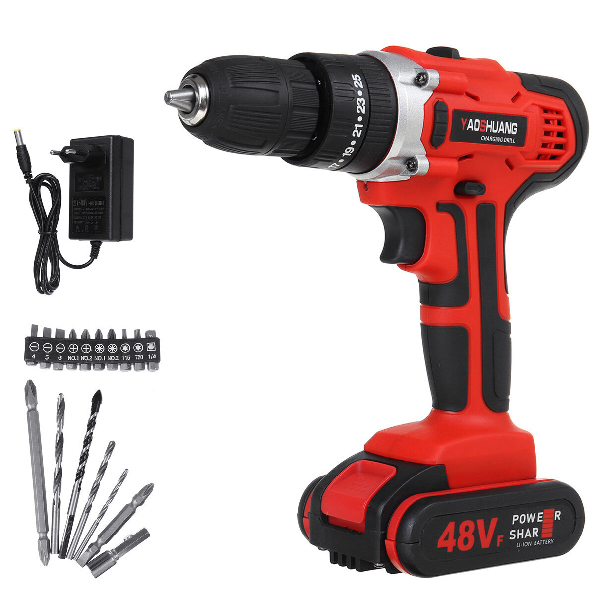 

48VF Electric Torque Impact Drill Cordless Hammer Screwdriver 25+3 35NM-56NM Tool W/ 1pc Battery