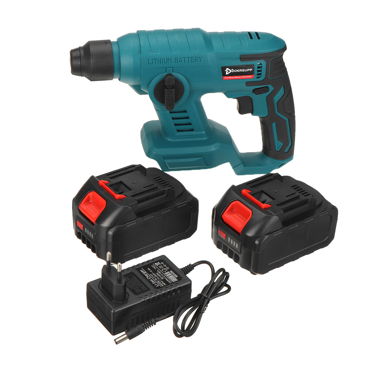 

Doersupp Brushles Cordless Electric Rotary Hammer Drill battery Indicator Rechargeable Impact Hammer Drill Tool W/ 1/2 B