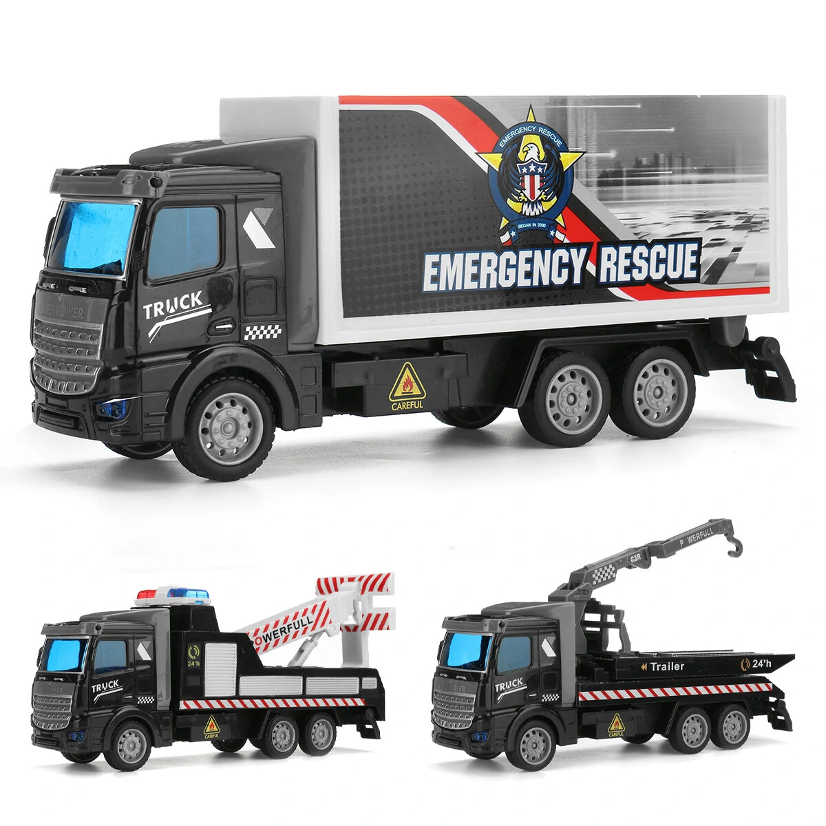 1: 48 black obstacle removal trailer / flatbed vehicle / transport vehicle flat head return environmental sanitation vehicle