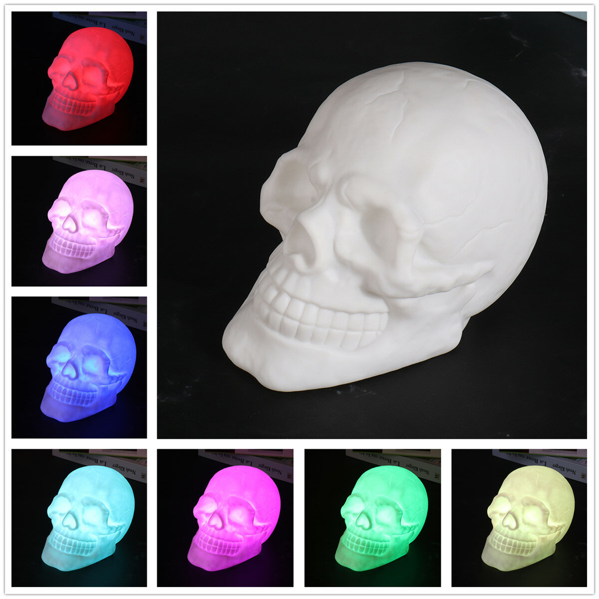 3D Colorful LED Skull Night ضوء التحكم عن بعد مراقبة تخفيف التوتر USB قابلة لإعادة الشحن