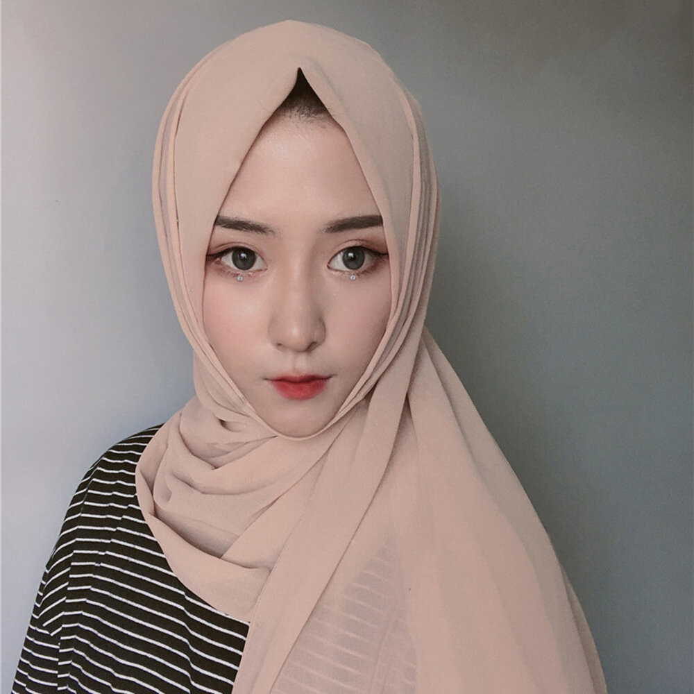 Image of Frauen einfarbiger Schal Hijab Chiffon langer Schal