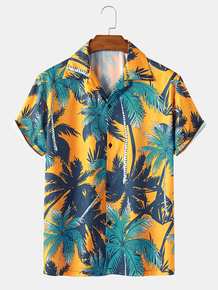 Mens Holiday Coconut Tree Print Hawaii Shirts