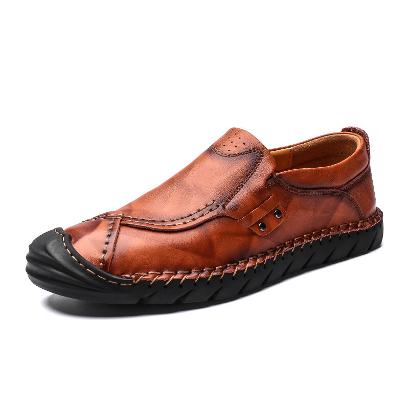 Men Hand Stitching Comfy Non Slip Wearable Sole Business Casual Leather Shoes